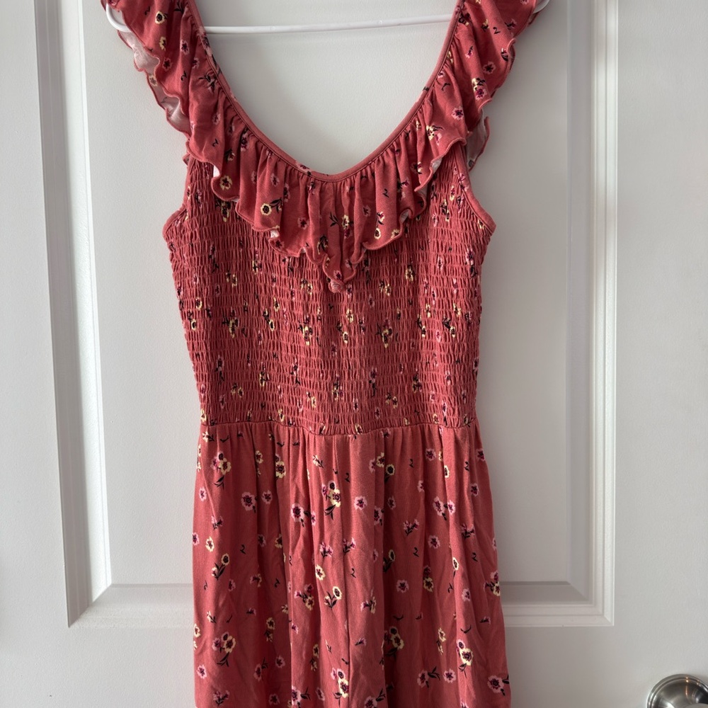 Xhilaration Pink Floral romper with Ruffles